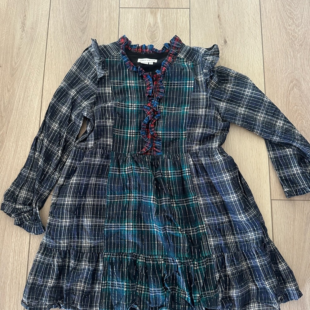 Anthropologie Plaid Midi Dress with Ruffle Details